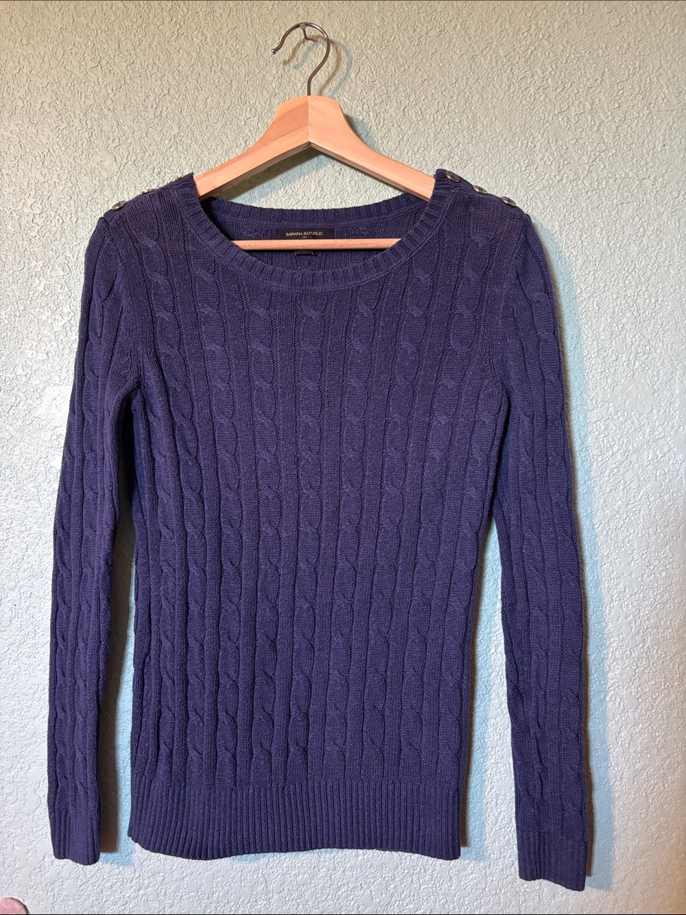 Banana Republic Blue Cable Knit Crewneck Sweater Women’s XS Good